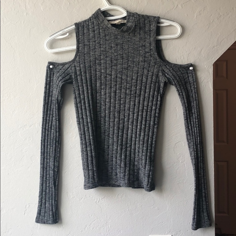 Grey and black off the shoulder top.